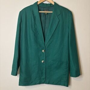 Vintage Charter Club Classic‎ green linen blazer, size 12 long-sleeve jacket